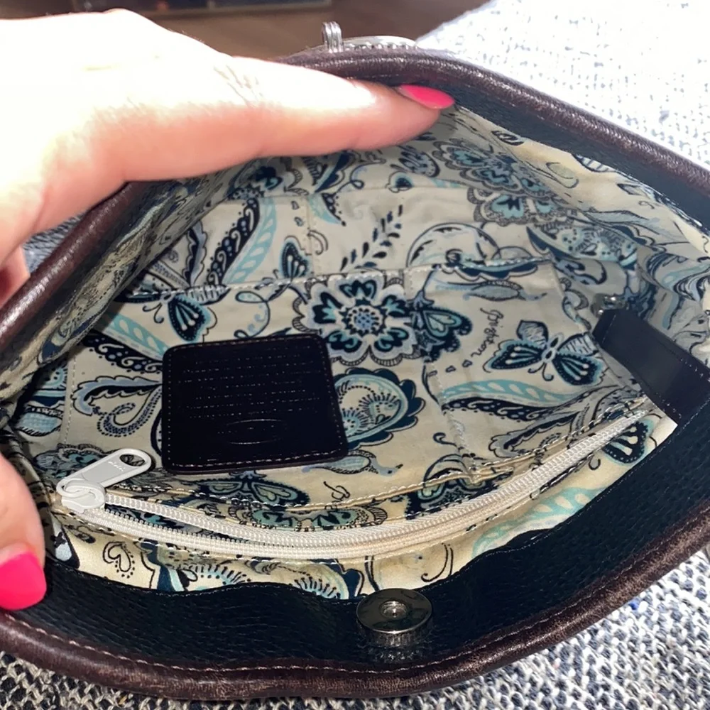 BEAUTIFUL BRIGHTON classic Bag Black Leather Brown Croc Peyton Style Vintage - Picture 8 of 8
